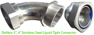 Delikon 3”, 4” Stainless Steel Liquid Tight Connector with male or female threads,PG,M,G,NPT