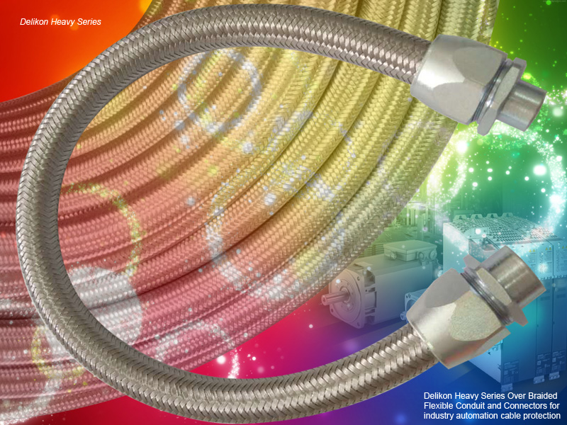 Delikon industry automation wiring Emi Shielding Heavy Series Over Braided Flexible Conduit and Over Braided Flexible Conduit Fittings for metal industry and automotive industry electrical power and data cables protection