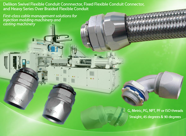 Delikon Swivel Conduit Connnector,Fixed Conduit Connector, and Heavy Series Over Braided Flexible Conduit for Injection Molding Machinery
