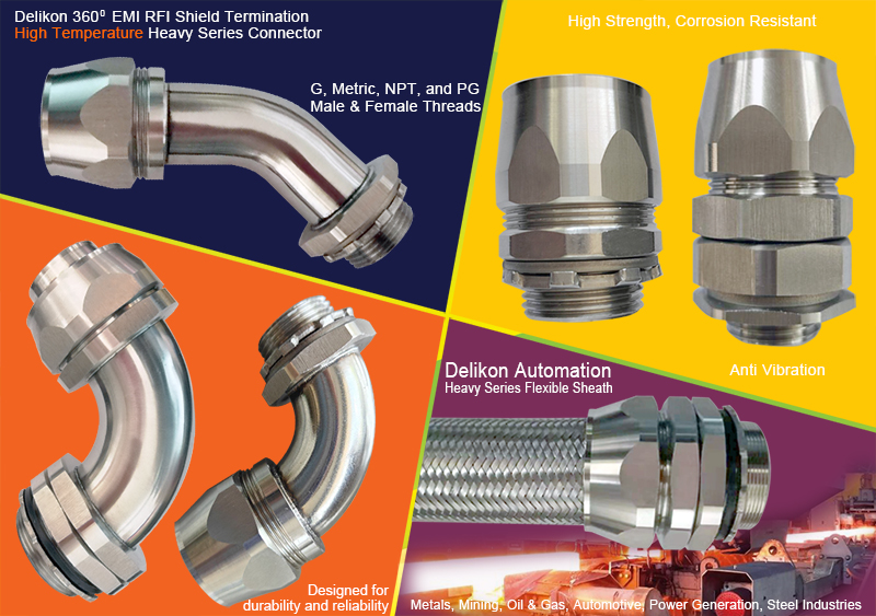Delikon EMI RFI Shield Termination Heavy Series High Temperature Connector, Anti Vibration Swivel Heavy Series Connector