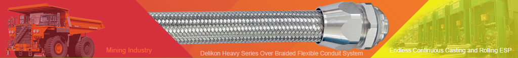 Delikon EMI RFI Shielding Heavy Series Over Braided Flexible Conduit and EMI RFI Shield Termination Heavy Series Connector provides protection and shielding solutions for Endless Continuous Casting and Rolling ESP plant process equipment and automation system cable, helping to minimize energy consumption in rolling, improve product consistency, and maximize yield.